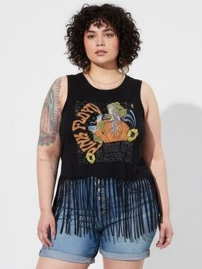 Torrid NWT Pink Floyd Fringe Hem Tank Top 2 (2X) Black Marquee London Graphic